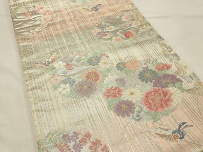 平和屋着物◎九百佐賀錦　六通柄袋帯　花蝶丸文　金銀糸　正絹　逸品　DABH4420qp