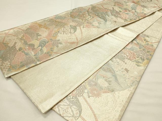 平和屋着物◎900織佐賀錦　六通柄袋帯　尾長鳥花文　金銀糸　正絹　逸品　DABH4424qp