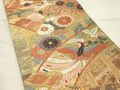 平和屋着物◎佐賀錦　六通柄袋帯　唐織　瑞橋花鳥文　金糸　正絹　逸品　DABH4425qp