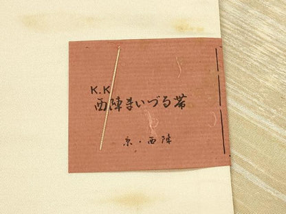 平和屋着物◎西陣まいづる謹製　太鼓柄袋帯　色紙花車文　金彩　引箔　証紙付き　未使用　正絹　逸品　DABH4431qp