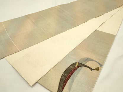 平和屋着物▽太鼓柄袋帯　スリーシーズン　春夏秋　孔雀文　刺し子　パッチワーク　金糸　正絹　逸品　DABH4432qp