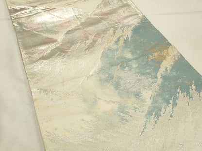 平和屋着物◎六通柄袋帯　重ね山文　金銀糸　正絹　逸品　DABH4443qp