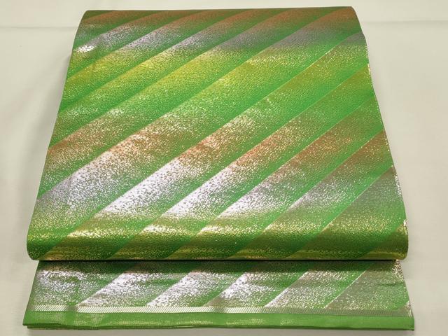 平和屋着物◎全通柄丸帯　斜線文　金糸　正絹　逸品　未使用　DABH4444qp