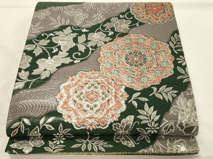 平和屋着物◎六通柄袋帯　正倉院更紗花蝶文　銀糸　正絹　逸品　DABH4449qp
