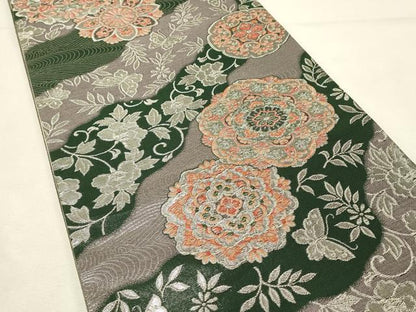 平和屋着物◎六通柄袋帯　正倉院更紗花蝶文　銀糸　正絹　逸品　DABH4449qp