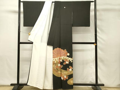 平和屋着物■豪華黒留袖　駒刺繍　立波花文　金彩　正絹　逸品　DABH4463qp