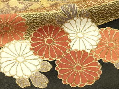 平和屋着物■豪華黒留袖　駒刺繍　立波花文　金彩　正絹　逸品　DABH4463qp
