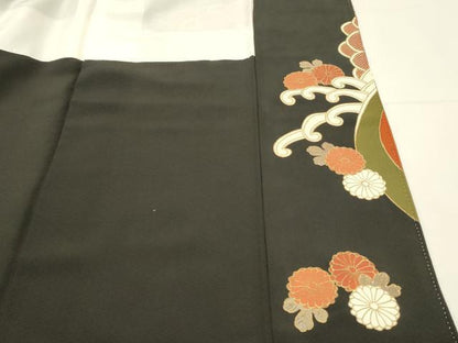 平和屋着物■豪華黒留袖　駒刺繍　立波花文　金彩　正絹　逸品　DABH4463qp