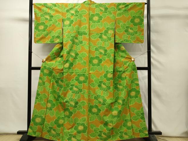 水着/浴衣 平和屋着物○小千谷紬 枝花文 黒地 正絹 逸品 AABI1221fy