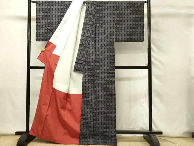 平和屋着物■上質な紬　格子　正絹　逸品　DABH4480qp