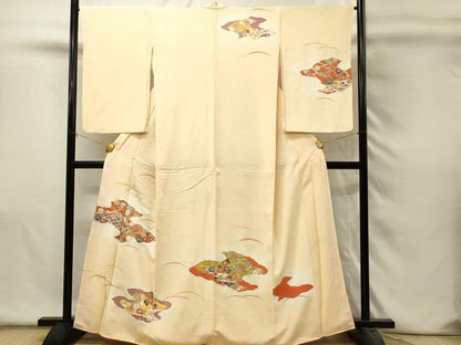平和屋着物■訪問着　駒刺繍　雲取り吉祥花文　暈し染め　金彩　正絹　逸品　DABH4483qp