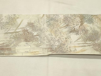 平和屋着物◎八寸名古屋帯　笹竹文　金糸　正絹　逸品　DABH4501qp