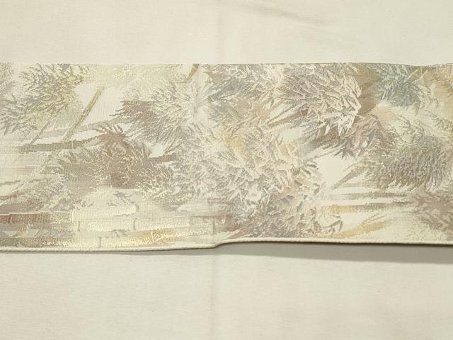 平和屋着物◎八寸名古屋帯　笹竹文　金糸　正絹　逸品　DABH4501qp