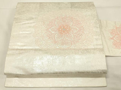 平和屋着物◎九寸名古屋帯　正倉院花文　銀糸　正絹　逸品　DABH4502qp