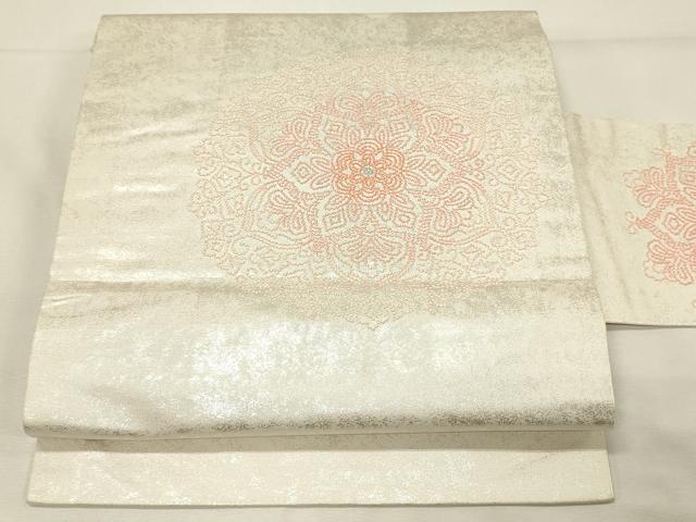 平和屋着物◎九寸名古屋帯　正倉院花文　銀糸　正絹　逸品　DABH4502qp