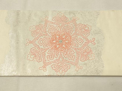 平和屋着物◎九寸名古屋帯　正倉院花文　銀糸　正絹　逸品　DABH4502qp