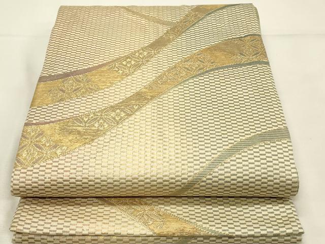 平和屋着物▽両面　全通柄袋帯　スリーシーズン　春夏秋　抽象花文　金糸　正絹　逸品　DABH4513qp