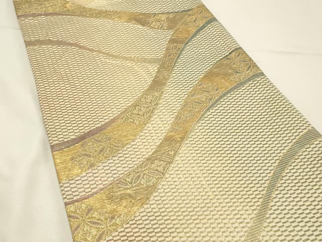 平和屋着物▽両面　全通柄袋帯　スリーシーズン　春夏秋　抽象花文　金糸　正絹　逸品　DABH4513qp