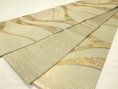 平和屋着物▽両面　全通柄袋帯　スリーシーズン　春夏秋　抽象花文　金糸　正絹　逸品　DABH4513qp