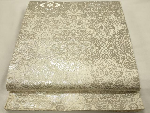 平和屋着物◎西陣　服部織物謹製　六通柄袋帯　正倉院花唐草文　こはく錦　銀糸　正絹　逸品　DABH4516qp