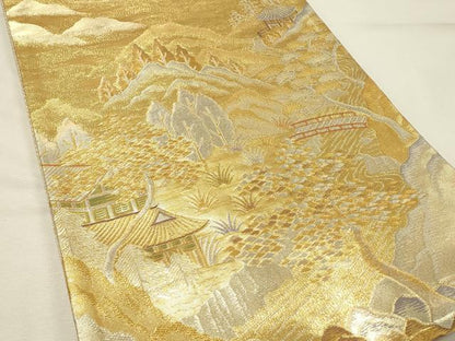 平和屋着物◎佐賀錦　六通柄袋帯　風景樹林文　金銀糸　正絹　逸品　DABH4517qp