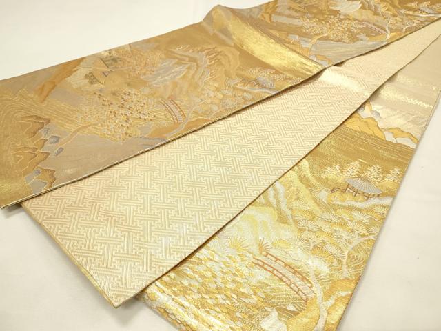 平和屋着物◎佐賀錦　六通柄袋帯　風景樹林文　金銀糸　正絹　逸品　DABH4517qp