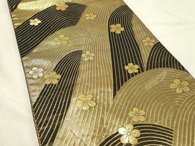 平和屋着物◎両面　六通柄袋帯　束ね熨斗花文　黒地　金銀糸　正絹　逸品　DABH4520qp