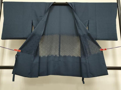 平和屋着物▽道行コート　スリーシーズン　春夏秋　塵除け　ドロンワーク　濃い藍鉄色　正絹　逸品　DABH4521du