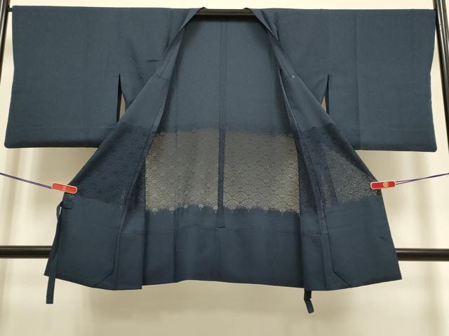 平和屋着物▽道行コート　スリーシーズン　春夏秋　塵除け　ドロンワーク　濃い藍鉄色　正絹　逸品　DABH4521du