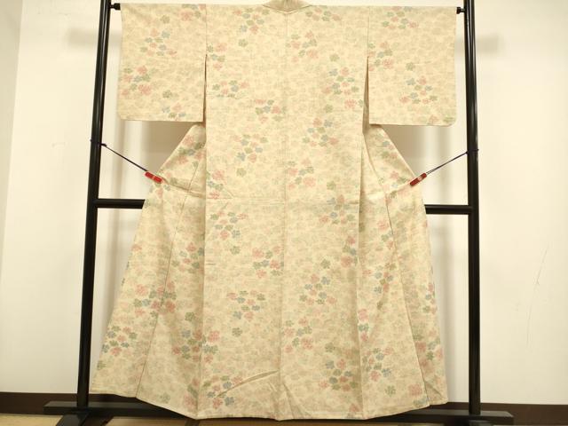 平和屋着物▽上質な紬　単衣　草花文　正絹　逸品　DABH4529du