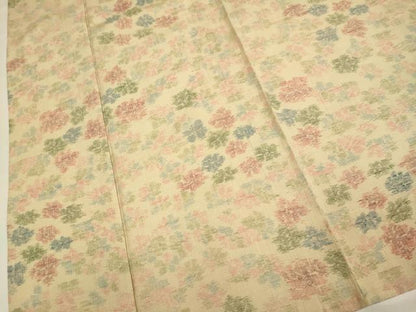平和屋着物▽上質な紬　単衣　草花文　正絹　逸品　DABH4529du