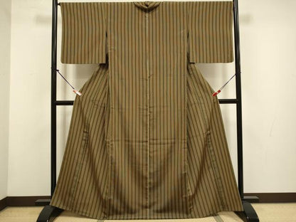 平和屋着物▽上質なお召　単衣　間道　正絹　逸品　DABH4531du