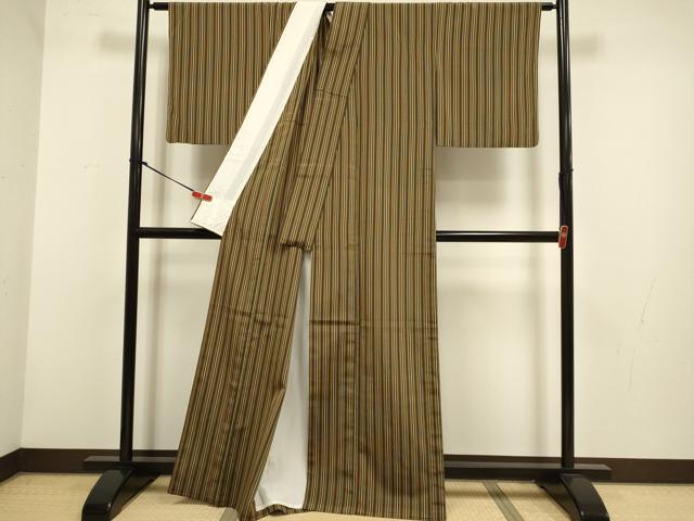 平和屋着物▽上質なお召　単衣　間道　正絹　逸品　DABH4531du