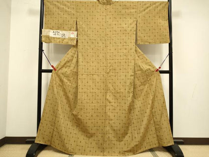 平和屋着物▽上質な紬　単衣　はなごよみ　琉球絣文様　青裳苑　証紙付き　正絹　逸品　DABH4533du