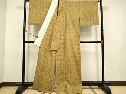 平和屋着物▽上質な紬　単衣　はなごよみ　琉球絣文様　青裳苑　証紙付き　正絹　逸品　DABH4533du