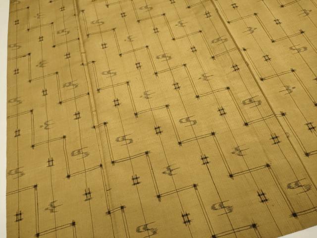 平和屋着物▽上質な紬　単衣　はなごよみ　琉球絣文様　青裳苑　証紙付き　正絹　逸品　DABH4533du