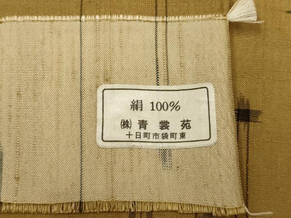 平和屋着物▽上質な紬　単衣　はなごよみ　琉球絣文様　青裳苑　証紙付き　正絹　逸品　DABH4533du
