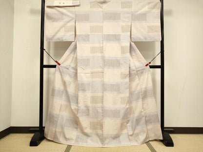 平和屋着物▽上質な紬　単衣　伝承長井絣　紅螢　横段文　渡源織物謹製　証紙付き　正絹　逸品　DABH4535du