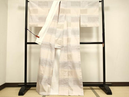 平和屋着物▽上質な紬　単衣　伝承長井絣　紅螢　横段文　渡源織物謹製　証紙付き　正絹　逸品　DABH4535du