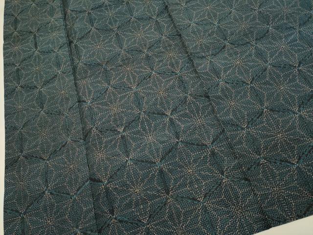 平和屋着物▽上質な紬　単衣　麻の葉文様　正絹　逸品　DABH4536du