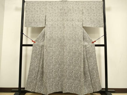平和屋着物▽上質なお召　単衣　天目織　洋花文　やまと誂製　正絹　逸品　DABH4537du