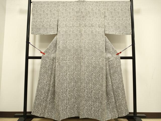 平和屋着物▽上質なお召　単衣　天目織　洋花文　やまと誂製　正絹　逸品　DABH4537du
