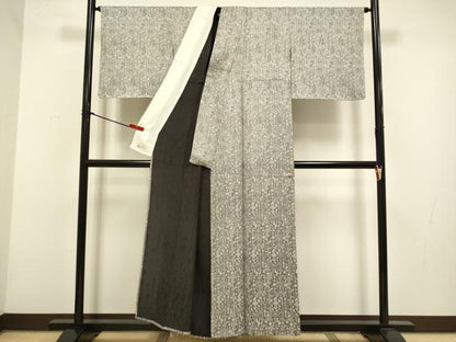 平和屋着物▽上質なお召　単衣　天目織　洋花文　やまと誂製　正絹　逸品　DABH4537du