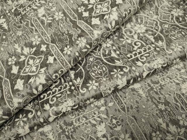 平和屋着物▽上質なお召　単衣　天目織　洋花文　やまと誂製　正絹　逸品　DABH4537du