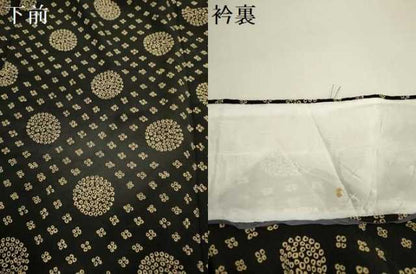 平和屋着物▽小紋　単衣　丸文　黒地　洗える着物　DABH4538du