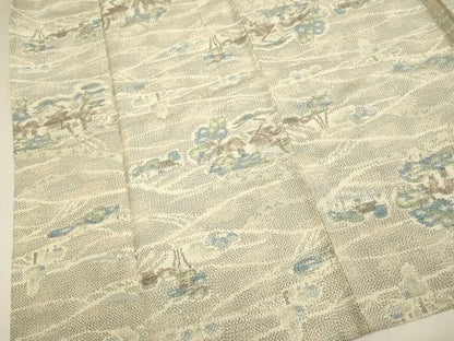 平和屋着物▽上質な紬　単衣　風景文　正絹　逸品　DABH4539du