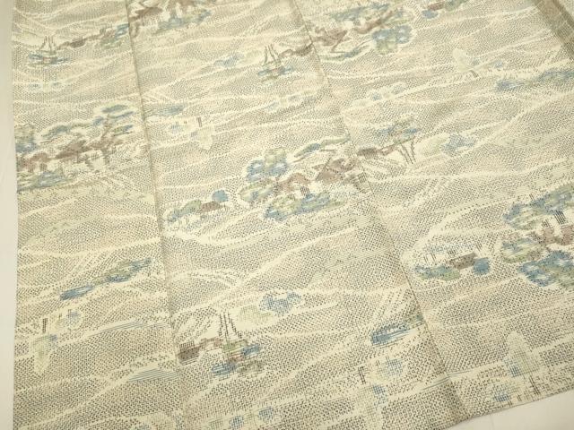 平和屋着物▽上質な紬　単衣　風景文　正絹　逸品　DABH4539du