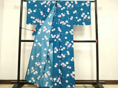 平和屋着物▽小紋　単衣　舞桜文　金彩　洗える着物　DABH4543du