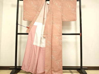 平和屋着物▼小紋　枝花文　金彩　背抜き仕立て　洗える着物　DABH4544du