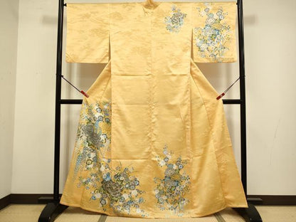平和屋着物▽訪問着　単衣　尾長鳥花文　金彩　洗える着物　DABH4545du